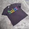 Camiseta de Manga Corta Negra con Estampado de Letras Apiladas, Dibujos Antiguos Vintage de San Miguel Cho