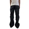 Suministro transfronterizo exclusivo de jeans acampanados de cinco botones con cierre de botón diagonal para hombre y mujer, corte slim, estilo holgado, pantalones de color oscuro retro americano