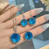 Anillo, Colgante y Pendientes Vintage Italianos Chapados en Oro con Imitación de Citrino Natural y Collar de Dos Tonos Oro con Piedra Aguamarina para Mujer