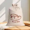 Bolsa de algodão com cordão para pão baguete, pronta para envio, bolsa reutilizável para armazenamento de pão atacado