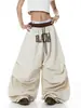 Pantalones de Paracaídas de Moda de Secado Rápido Estilo Americano con Doble Cintura, Bloques de Color, Estampado de Letras para Hombres y Mujeres, Adecuados para Bailar, Pierna Ancha Suelta