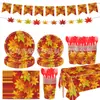 Nuevos Platos de Papel Desechables, Vasos de Papel, Servilletas, Banderines y Otros Juegos de Vajilla con Temática de Hoja de Arce de Otoño y Acción de Gracias