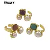 Anel Feminino Ajustável Mpr160 Pérola Natural de Água Doce Pedra Colorida Banhado a Ouro 18K, Hot-Selling de Exportação
