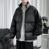 Chaqueta acolchada de algodón y cuero sintético con cuello alto para hombre, estilo Hong Kong, marca Tide, abrigo holgado y grueso, traje informal de invierno para pareja.