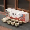 Conjunto de chá de pedra de fogo azul e branco, conjunto completo de bule e xícaras de cerâmica, conjunto de chá de viagem kung fu, item de presente, personalizável com logotipo