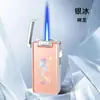 Isqueiro Portátil de Disparo Direto com Aparência Premium, Padrão Aurora Colorido da Moda, Isqueiro à Prova de Vento com Chama Azul, Venda por Atacado de Presentes