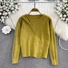 Suéter de malha com fivela irregular da moda outono e inverno estilo coreano feminino, solto, modelador de corpo, acinturado, blusa de base