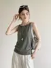 Camisole de tricô cinza retrô estilo japonês para mulheres, peça externa casual e elegante de verão, top sem mangas que afina