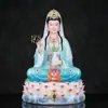 Estatua del Bodhisattva Guanyin de Miao Shan para Adoración, Imitación de Jade Blanco, Bodhisattva Guanyin del Mar del Sur para Uso Doméstico, Sentado sobre Loto, Estatua de Compasión y Sabiduría