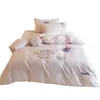 Estilo Coreano Lindo Juego de Cuatro Piezas de Algodón Puro 100S Cepillado con Bordado de Aplicación para Niñas Otoño/Invierno Funda de Edredón de Algodón Puro Sábana Bajera Ropa de Cama