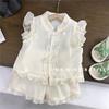 Traje de Estilo Nacional para Niña de la Familia Mu Mu Verano Nuevo para Niños Estilo Occidental Dos Piezas Shorts Chaleco Bebé Niña Comercio Exterior