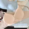 Sutiã de Uma Peça Feminino de Algodão Verão Sem Fio Leve Fino Grande Busto Diminui Franzidos Contínuos Lado do Seio Impede Espalhamento