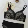 Conjunto de Lingerie Renda Doce Rosa Pêssego Branca Névoa para Mulheres com Seios Pequenos, Efeito Push-Up, Sem Aro, Conjunto de Sutiã Sexy Puro Desejo