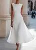 Vestido ceñido a la cintura sin hombros, vestido adelgazante 2026 sin mangas para mujer, comercio exterior europeo y americano, verano, dobladillo grande, longitud media, blanco
