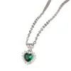 Collar de Corazón de Océano Platino Esmeralda Amor Europeo y Americano de Amazon Atmosférico Noble Versátil Collar de Lujo Ligero