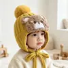 Chapéu de bebê outono e inverno fofo com pompom grande chapéu de tricô com proteção para as orelhas infantil super fofo de ursinho chapéu de lã quente de camada dupla