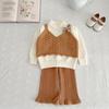 JINYONG2024 Nuevo conjunto de dos piezas para niña: suéter tejido y pantalón acampanado de punto, conjunto dulce con lazo para niña