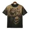 Camiseta Masculina Redonda 2025 Europeia e Americana Amazon Tough Guy Tendência Moda Escura Estampada Manga Curta Atacado