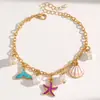 Pulseira Estilo Resort de Verão à Beira-Mar com Elementos Oceânicos, Estrela-do-Mar Colorida, Cauda de Peixe, Concha, Pingente de Pérola Corrente Pulseira