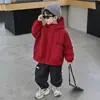 Roupas de Inverno para Meninos Parka com Pelúcia Bordada de Coelho Estilo Coreano Casaco de Algodão Bonito e Moderno para Crianças Roupas de Algodão para Crianças Pequenas e Médias Jaqueta