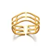 Anel de aço inoxidável novo transfronteiriço linha geométrica oca multicamadas banhado a ouro 18K anel para homens e mulheres anel em estoque