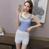 J002 Camisola de verano con letras bordadas para mujer, camisa sexy con cuello en V, camisa básica ajustada para estudiantes