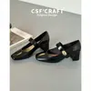 Sapatos Mary Jane Quadrados em Pele de Ovelha Estilo Francês para Mulheres, Novo Modelo 2026, Salto Bloco, Tira Única, Boca Rasa, Salto Alto Versátil