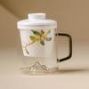 Taza de Té de Vidrio con Osmanthus Dorado Pintado a Mano por el Fabricante, Taza con Separación de Té y Agua, Taza Simple Estilo Chino con Tapa, Taza para Beber