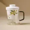 Taza de Té de Vidrio con Flor de Osmanthus Dorada Pintada a Mano de Fábrica Taza con Separación de Agua y Té Taza Simple Estilo Chino con Tapa Taza para Beber