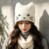 Gorro de Orejas de Gato para Mujer Otoño Invierno Circunferencia de Cabeza Grande Gorro de Lana Cortavientos Protección contra el Frío Engrosado Cálido Lindo Adelgazante para la Cara Gorro de Punto