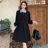 Conjunto de vestido negro con escote en A plisado y cintura súper ajustada para mujer, abrigo corto y talla grande para chicas gorditas