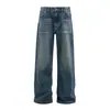 Pantalones de Mezclilla Vintage Lavados Estilo Retro Americano, Pantalones Anchos Casuales Holgados para Hombre, Pantalones Casuales de Moda Callejera Punk