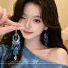 Pendientes Exóticos Azules Blue Bohemianos con Borlas para Mujer Estilo Étnico Retro Nicho Gama Alta Ornamentos de Oreja Exagerados