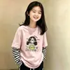 Roupas de Outono para Meninas Camiseta de Manga Longa Listrada Patchwork Camada Interna de Início de Outono para Crianças de Tamanho Médio a Grande Camiseta Básica Menina Top Super Bonito