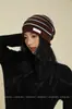 Gorro Holgado de Lana 100% Merino con Rayas de Bloques de Color para Mujer, Gorro de Punto Cálido para Otoño e Invierno, Gorro de Lana Versátil y Moderno