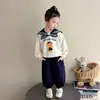 Conjunto de Sudadera Casual Estilo Marino Suelto Elegante para Niña Pequeña Primavera y Otoño Bebé Muy Bonito Moda de Otoño para Niños