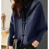 Nuevo Suéter Casual con Capucha de Punto Gris de Manga Murciélago con Botones de Cuerno Sueltos para Otoño e Invierno 2025