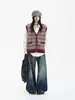 Colete de Tricô Jacquard Estilo Coreano Retrô Fair Isle Feminino Outono Inverno Gola V Sem Mangas Peça para Sobrepor Top Tank Jaqueta Colete