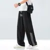 Pantalones de Malla Transpirables de Seda de Hielo para Hombre, Verano Finos Frescos de Pierna Recta Largos, Holgados Rayados Casuales de Pierna Ancha de Secado Rápido