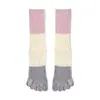 Meias Verticais Color-Blocked de Cinco Dedos para Mulheres, Meias Finas de Cano Médio com Dedos Separados para Primavera/Verão 2026, Algodão Respirável Moda Estilo Coreano Meias Largas