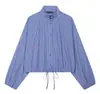 Ropa de Mujer Europea y Americana AliExpress Venta Caliente Moda Manga Larga Cuello Alto Cordón Cuadros Camisa de Manga Larga
