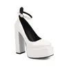Comercio Exterior Zapatos Británicos Hebilla Tacones Gruesos Moda Femenina Zapatos de Salón talla extra Nuevo 2023 Mesa de Agua 4840 Blanco
