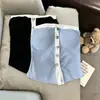 154 # Nuevo estilo de verano top sin tirantes sexy con botones, bloques de color y almohadillas incorporadas en el pecho para mujer