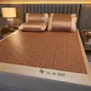 Esterilla de artemisa de verano esterilla de ratán juego de tres piezas cama doble plegable dormitorio de estudiante esterilla engrosada esterilla de seda helada esterilla de bambú