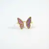 Estilo conmovedor~Anillo de mariposa de esmalte colorido con goteo de aceite de moda único para mujer, engastado con diamantes, color crema de lujo ligero, versátil y de alta gama