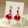 Pendientes de Borla con Flor de Diamantes Incrustados Estilo Retro Transfronterizo Europeo y Americano, Pendientes de Moda, Sencillos y Versátiles para Mujer