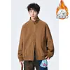 Jaqueta Retro Americana com Zíper Duplo e Gola Alta, Engrossada para Outono e Inverno, Quente, Solta, Casual, Versátil, Casaco de Algodão