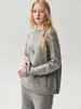 Elegância discreta, estilo descontraído e casual: Suéter de malha 100% caxemira para mulheres, gola redonda, com bordas enroladas, perfeito como camada base, macio e aconchegante
