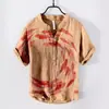 Camisa de Manga Corta con Cuello en V de 3 Botones, Estampado Digital, Paisaje de Carpas 3D Digital con Transferencia de Calor, Transfronteriza Europea y Americana 2024