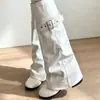 Novas Botas Spicy Girl de Nicho Botas Outono Inverno Femininas Versáteis Não Acima de 2026 Joelho Fivela de Couro Bico Redondo Botas Altas Perna de Calça
